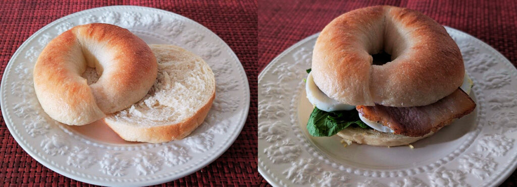 「FACTORY(ファクトリー)」のプレーンベーグルの写真(サンドイッチにアレンジ)